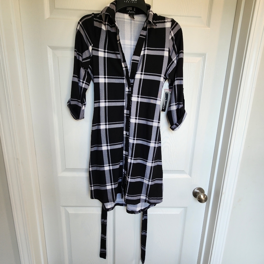Justify Shirt Dress 90s Flannel 3/4 Sleeve Button Down Shirt Dress Women's Small